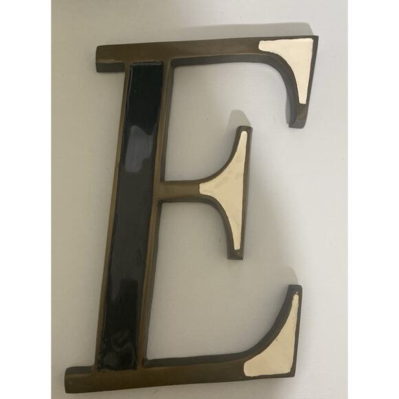 Brass/Metal Letter E 3D Wall Plaque 3.75" Initial Decor Enamel Black/ivory - Picture 1 of 9